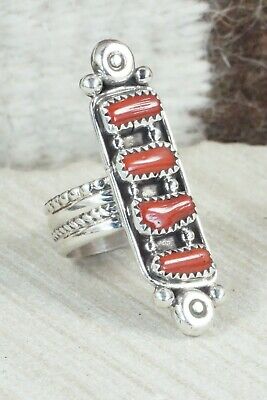 Coral & Sterling Silver Ring - Cris Nez - Size 8.5