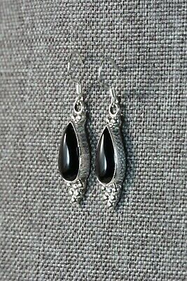 Navajo Onyx & Sterling Silver Earrings - Judy Largo - High Lonesome Trading