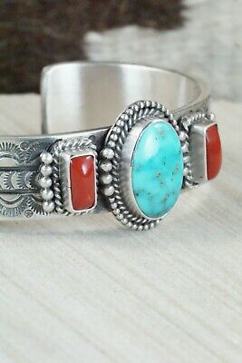 Turquoise, Coral & Sterling Silver Bracelet - Michael Calladitto