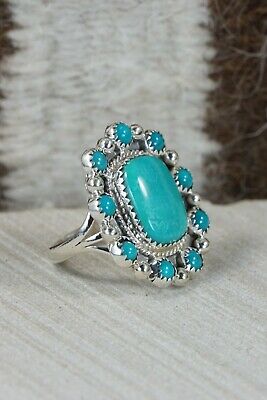 Navajo Turquoise and Sterling Silver Ring - Roberta Begay - Size 8.75