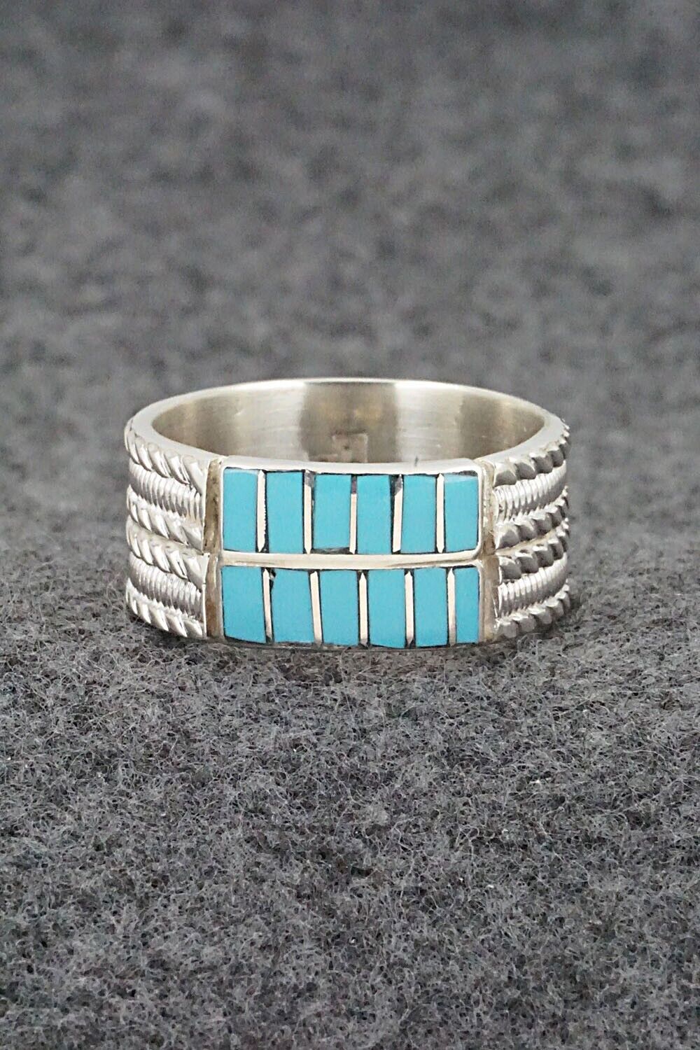 Turquoise & Sterling Silver Inlay Ring - Orlando Laweka - Size 12