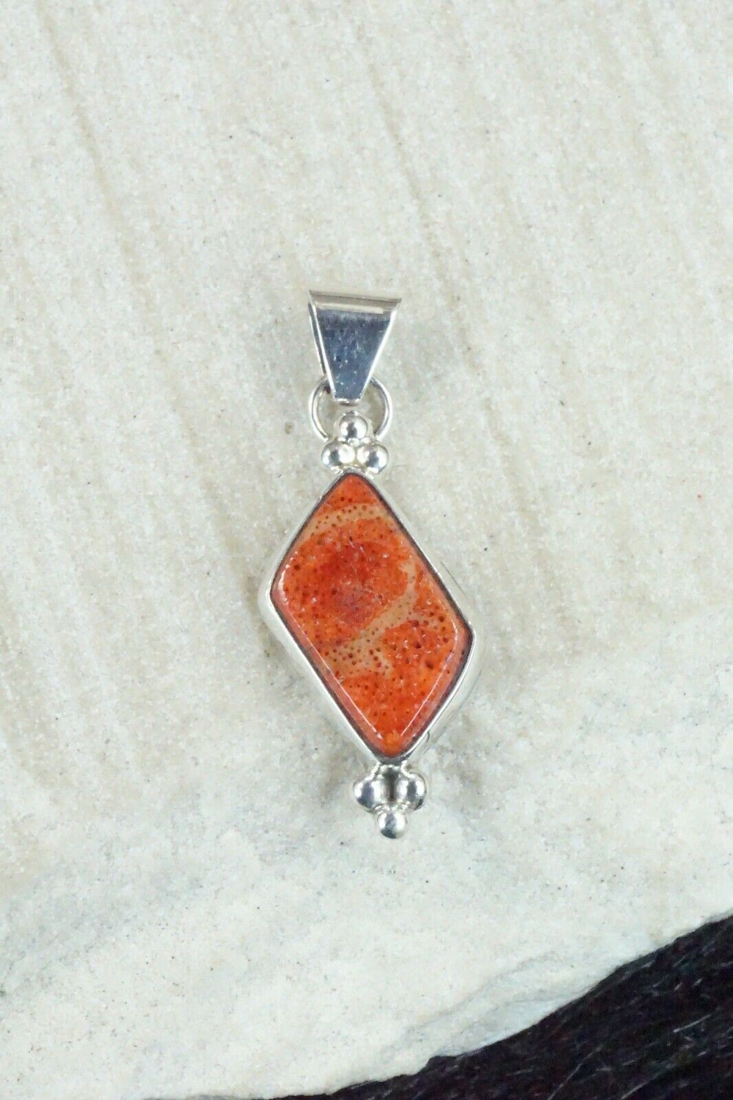 Coral and Sterling Silver Pendant - Navajo