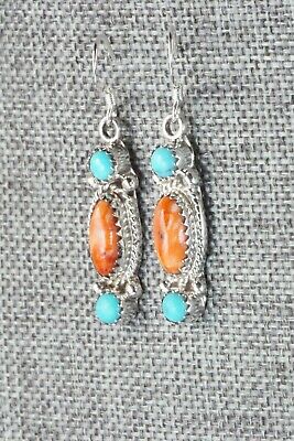 Turquoise, Spiny Oyster and Sterling Silver Earrings - Harris Largo
