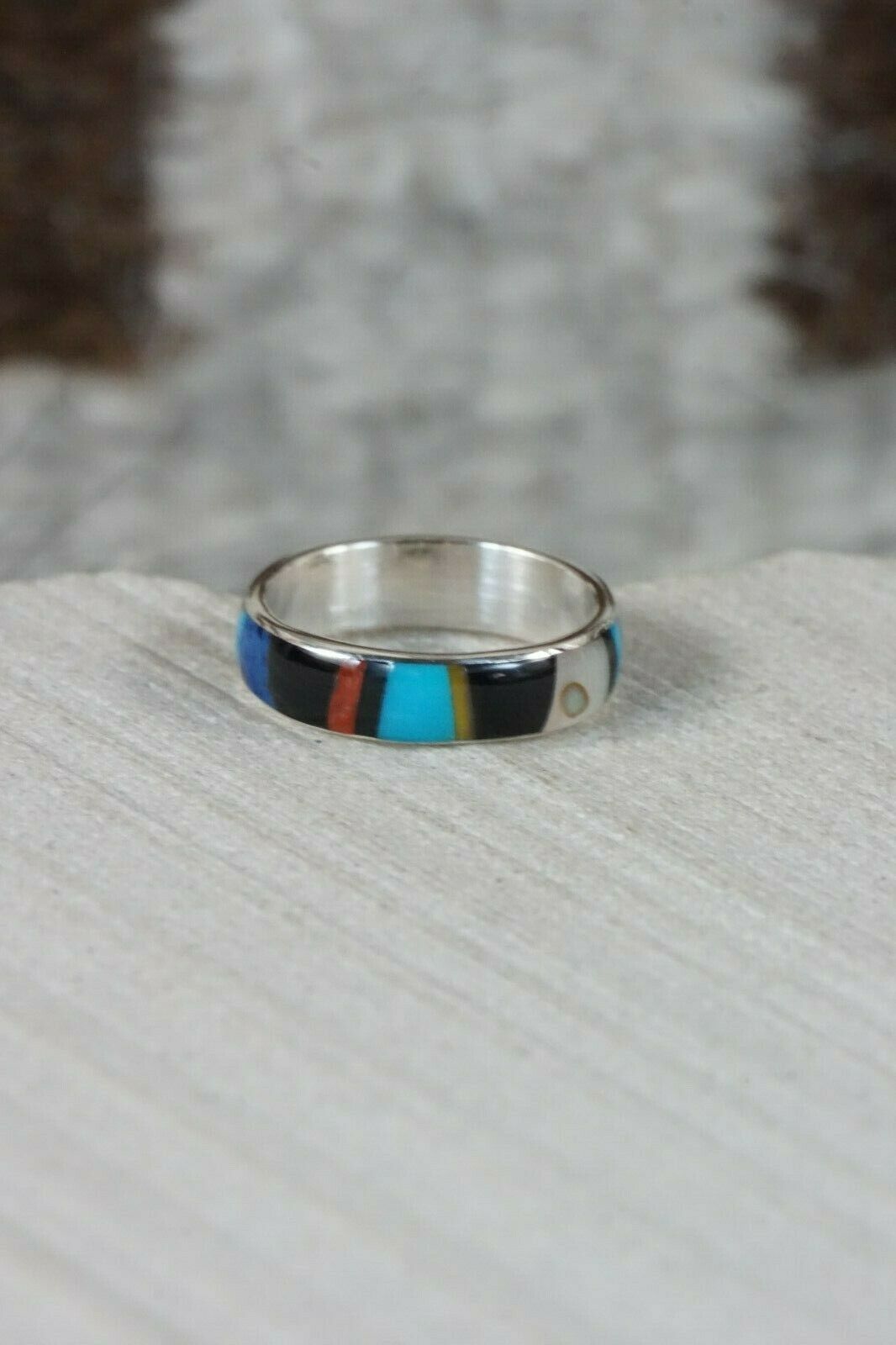 Zuni Multi- Stone and Sterling Silver Ring - Rose Ukestine - Size 6.25 - High Lonesome Trading