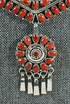 Navajo Coral & Sterling Silver Necklace and Earrings Set - Nelson Harry - High Lonesome Trading