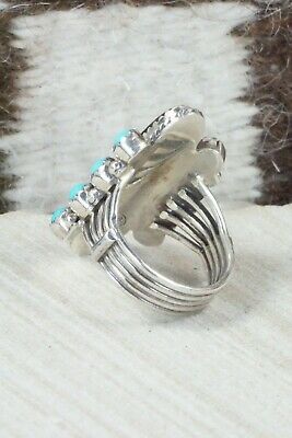 Onyx & Turquoise Ring - Navajo - Size 8.75