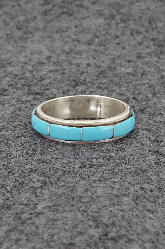 Turquoise & Sterling Silver Inlay Ring - Zenia Kylestewa - Size 10.5