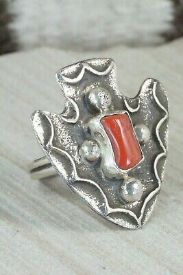 Coral & Sterling Silver Ring - Delbert Arviso - 8.25