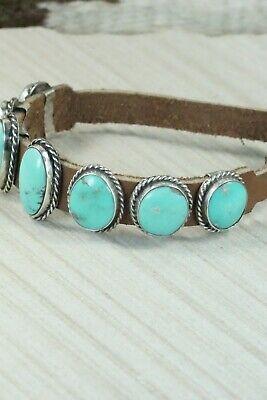 7 Stone Turquoise, Sterling Silver and Leather Bracelet - Jimmy Emerson - High Lonesome Trading