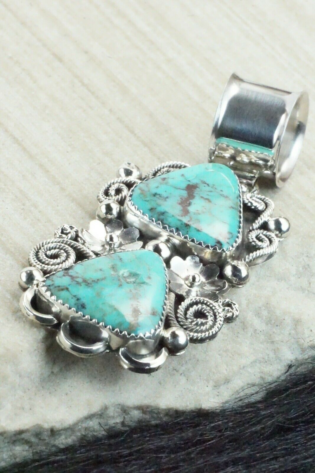 Turquoise and Sterling Silver Pendant - Shirley Largo