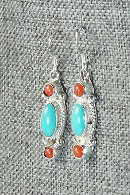 Turquoise, Coral and Sterling Silver Earrings - Harris Largo