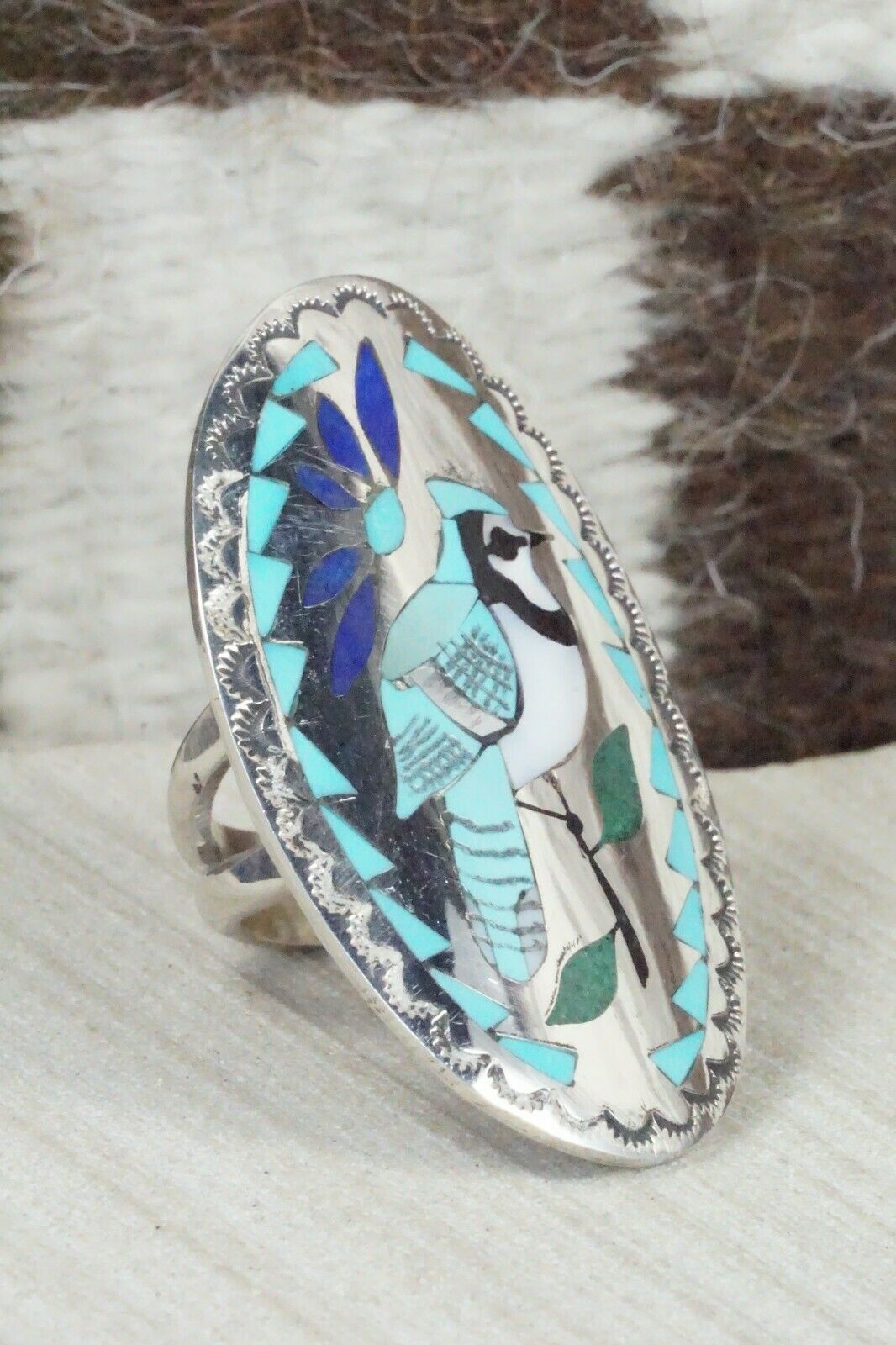 Inlay Turquoise & Sterling Silver Ring - Quintin Quam - Size 6.75