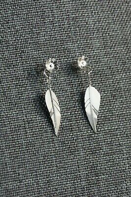 Navajo Sterling Silver Flower and Feather Earrings - Lorenzo Arviso Jr - High Lonesome Trading