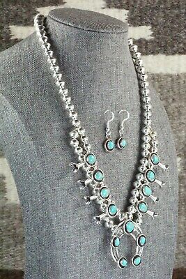 Turquoise & Sterling Silver Squash Blossom and Earrings - Phil Garcia