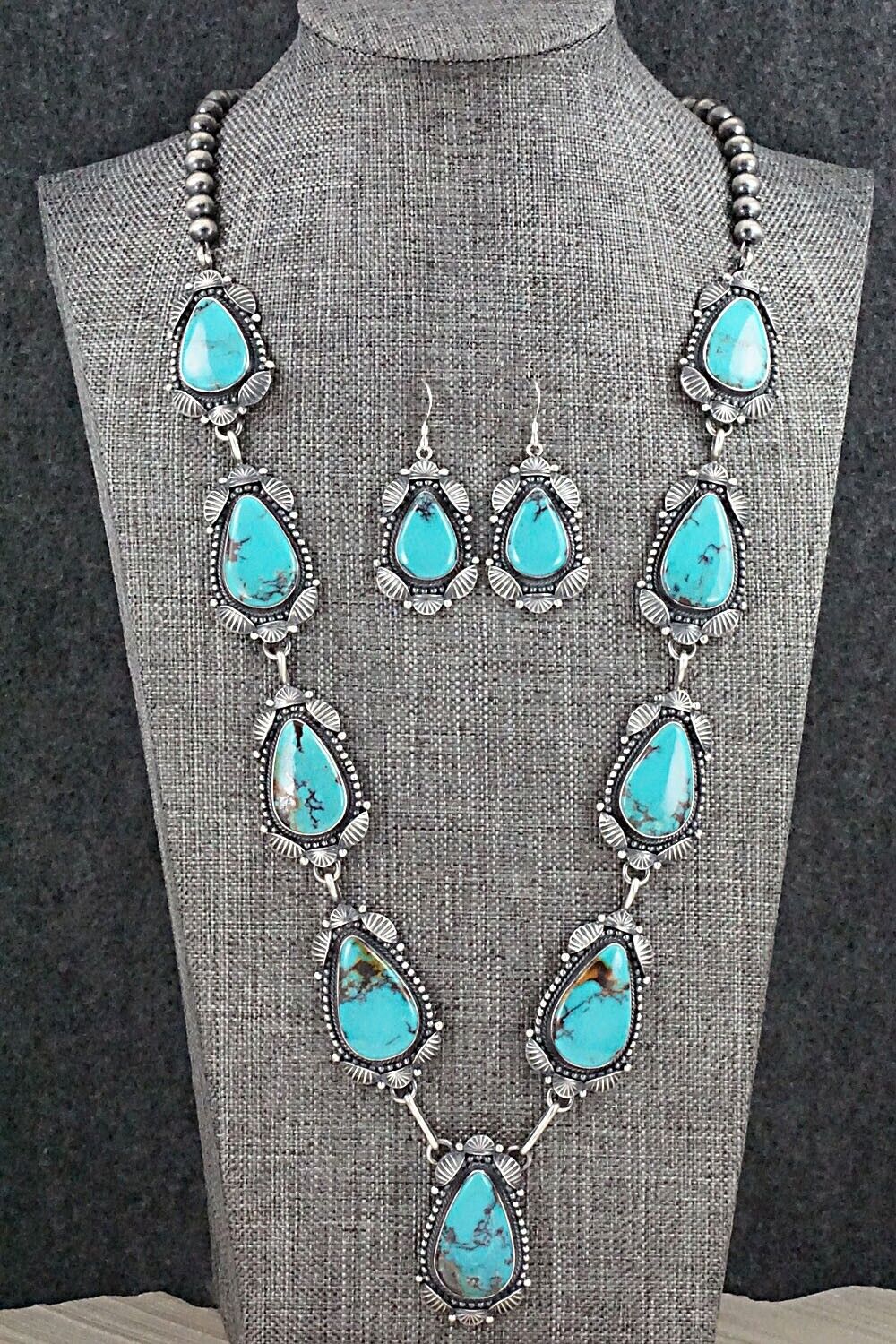 Turquoise & Sterling Silver Necklace and Earrings Set - Derrick Gordon