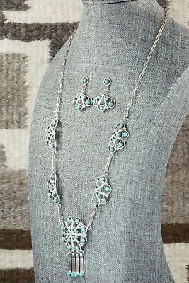 Turquoise & Sterling Silver Necklace and Earrings Set - Murray Tsatie