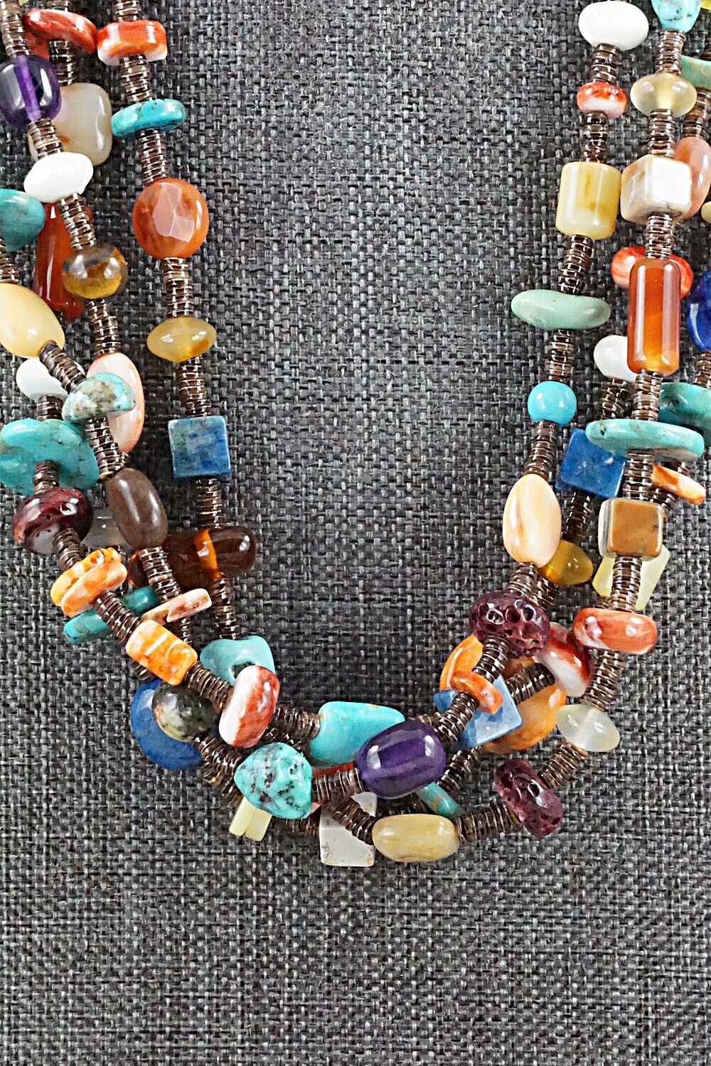 Multi Stone and Sterling Silver Necklace - Helen Tsosie