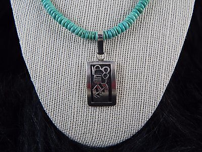 Zuni Sterling Silver Pendant & Turquoise Necklace - Frank Lahaleon - High Lonesome Trading