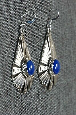 Navajo Lapis and Sterling Silver Earrings - Henry Attakai - High Lonesome Trading