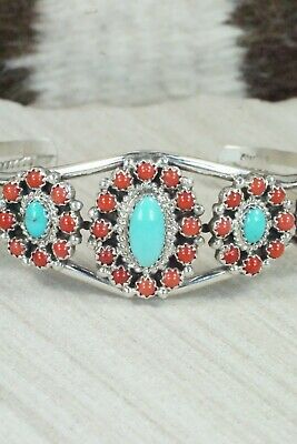 Turquoise, Coral & Sterling Silver Bracelet - Leon Kirlie