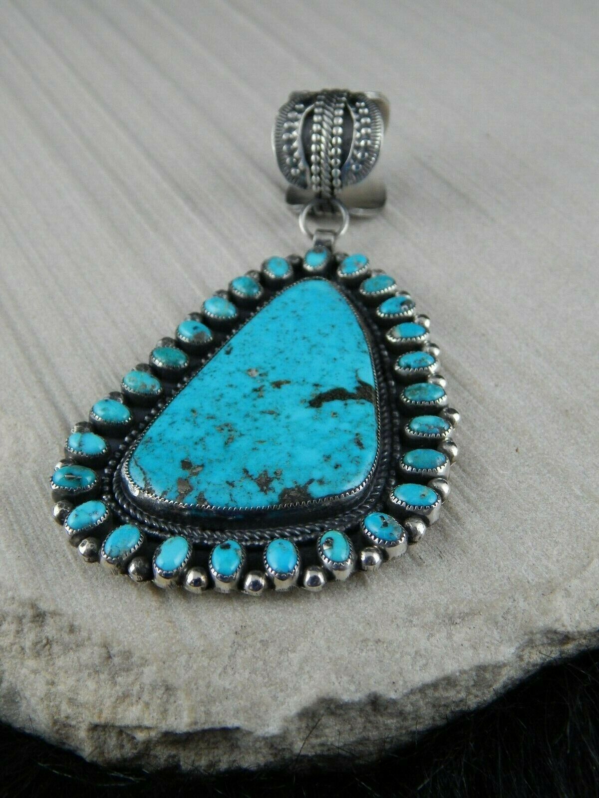 Navajo Turquoise and Sterling Silver Pendant - Myron Etsitty - High Lonesome Trading