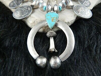 Navajo Sterling Silver & Turquoise Squash Blossom & Earrings - James McCabe - High Lonesome Trading