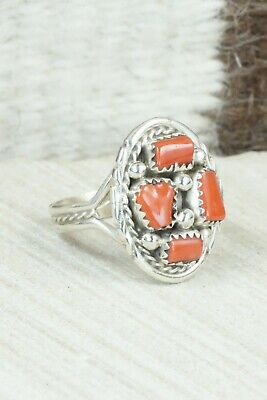 Coral and Sterling Silver Ring - Melvin Chee - Size 10