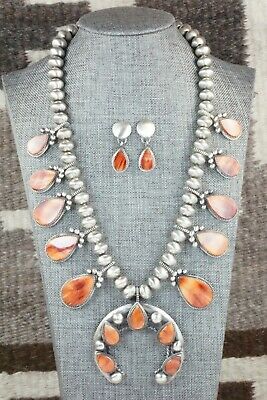 Spiny Oyster & Sterling Silver Squash Blossom and Earrings - Selina Warner