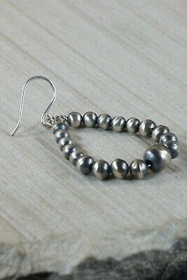 Navajo Sterling Silver Pearl Hoop Earrings - Jan Mariano - High Lonesome Trading