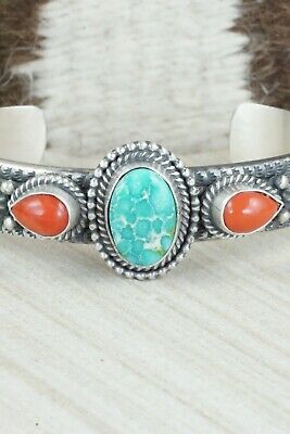 Turquoise, Coral & Sterling Silver Bracelet - Michael Calladitto