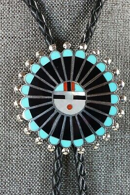 Zuni Turquoise & Sterling Silver Sun Face Bolo Tie - Adrian Wallace