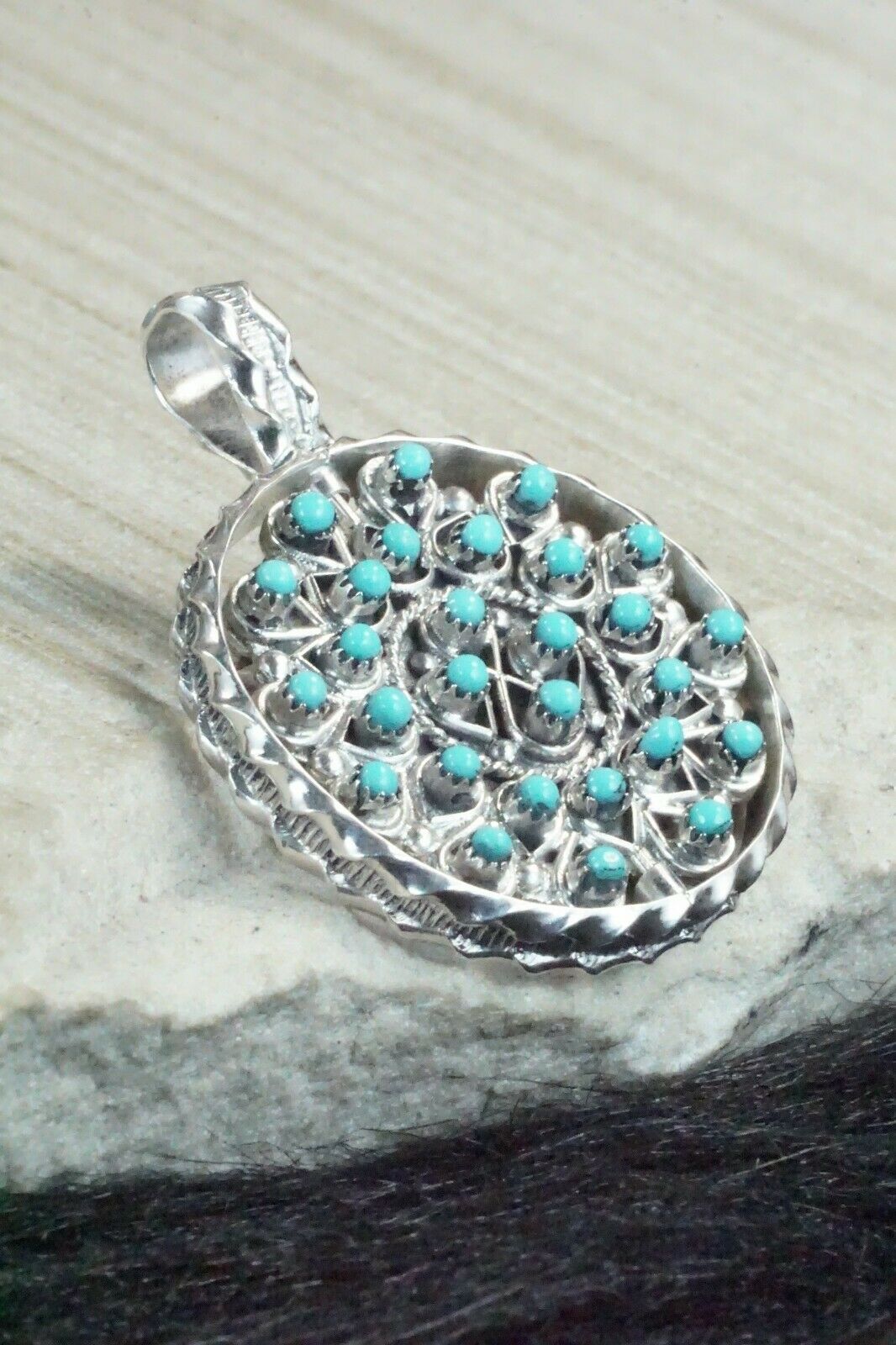 Coral, Turquoise & Sterling Silver Pendant - Wayne Johnson Sr.