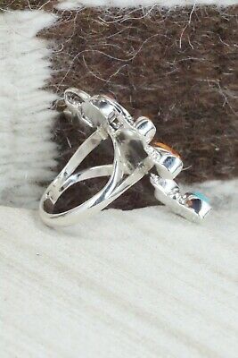 Spiny Oyster & Sterling Silver Dragonfly Ring - Bobby Platero - Size 8.25