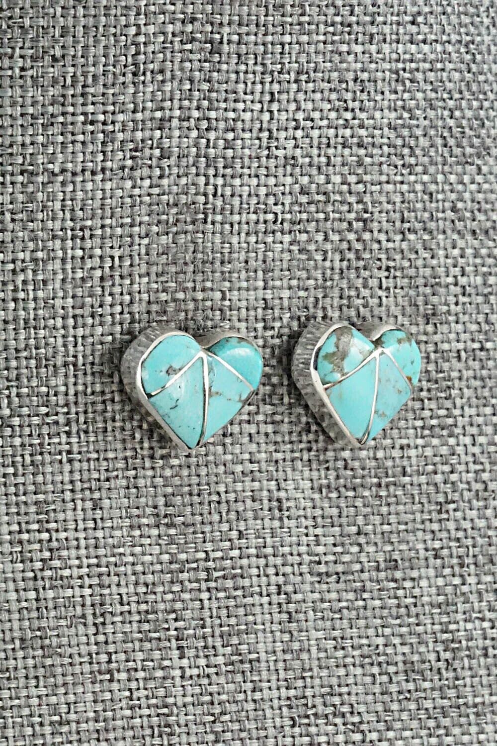 Turquoise & Sterling Silver Inlay Earrings - Evelyn Mahkee