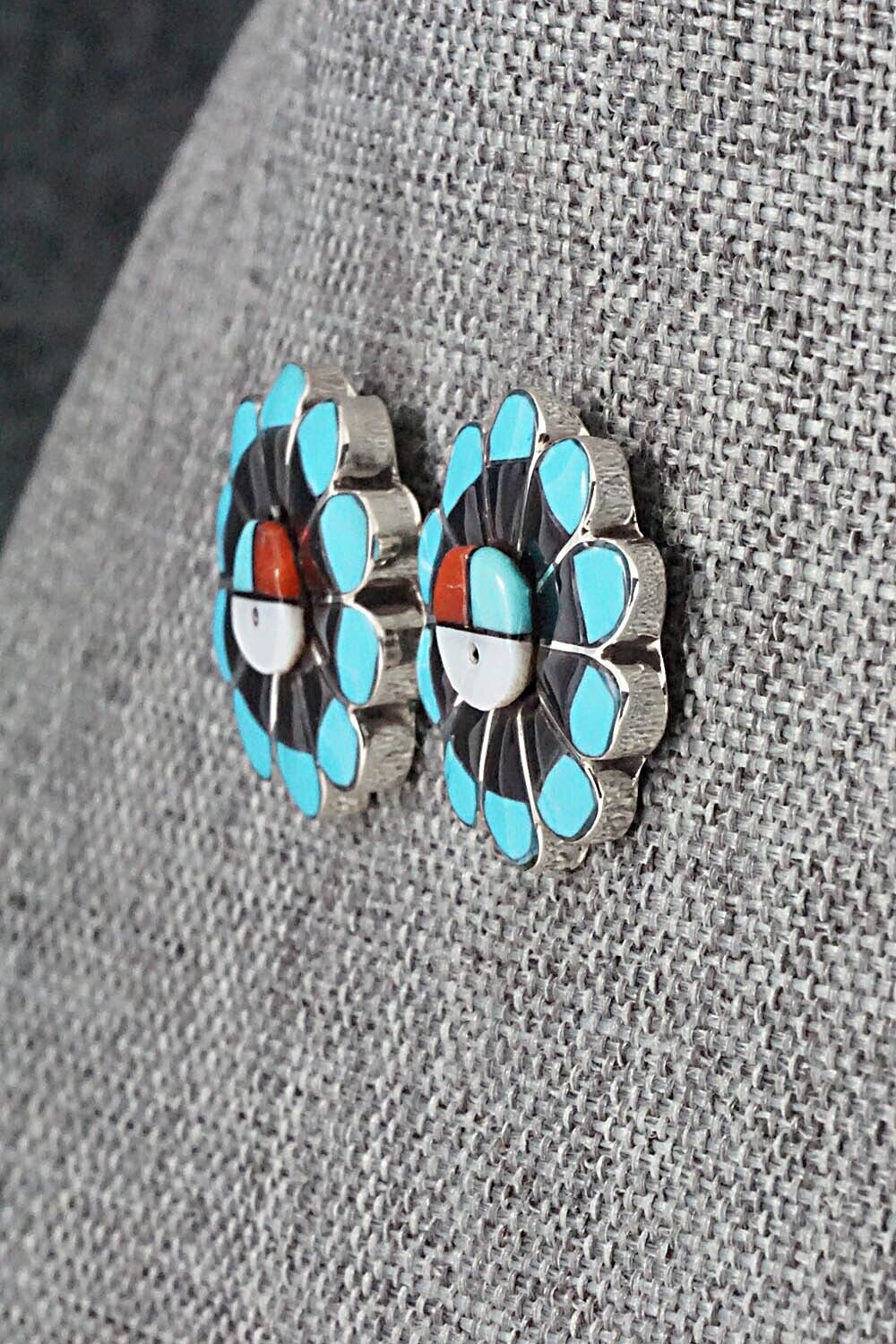 Multi Stone Inlay & Sterling Silver Earrings - Romero Vacit