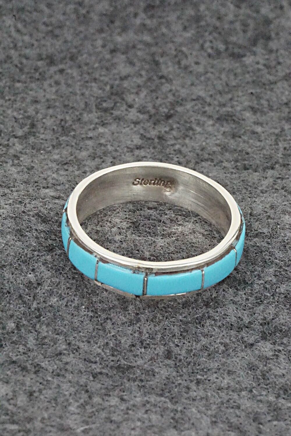 Turquoise & Sterling Silver Inlay Ring - Zenia Kyustewa - Size 11