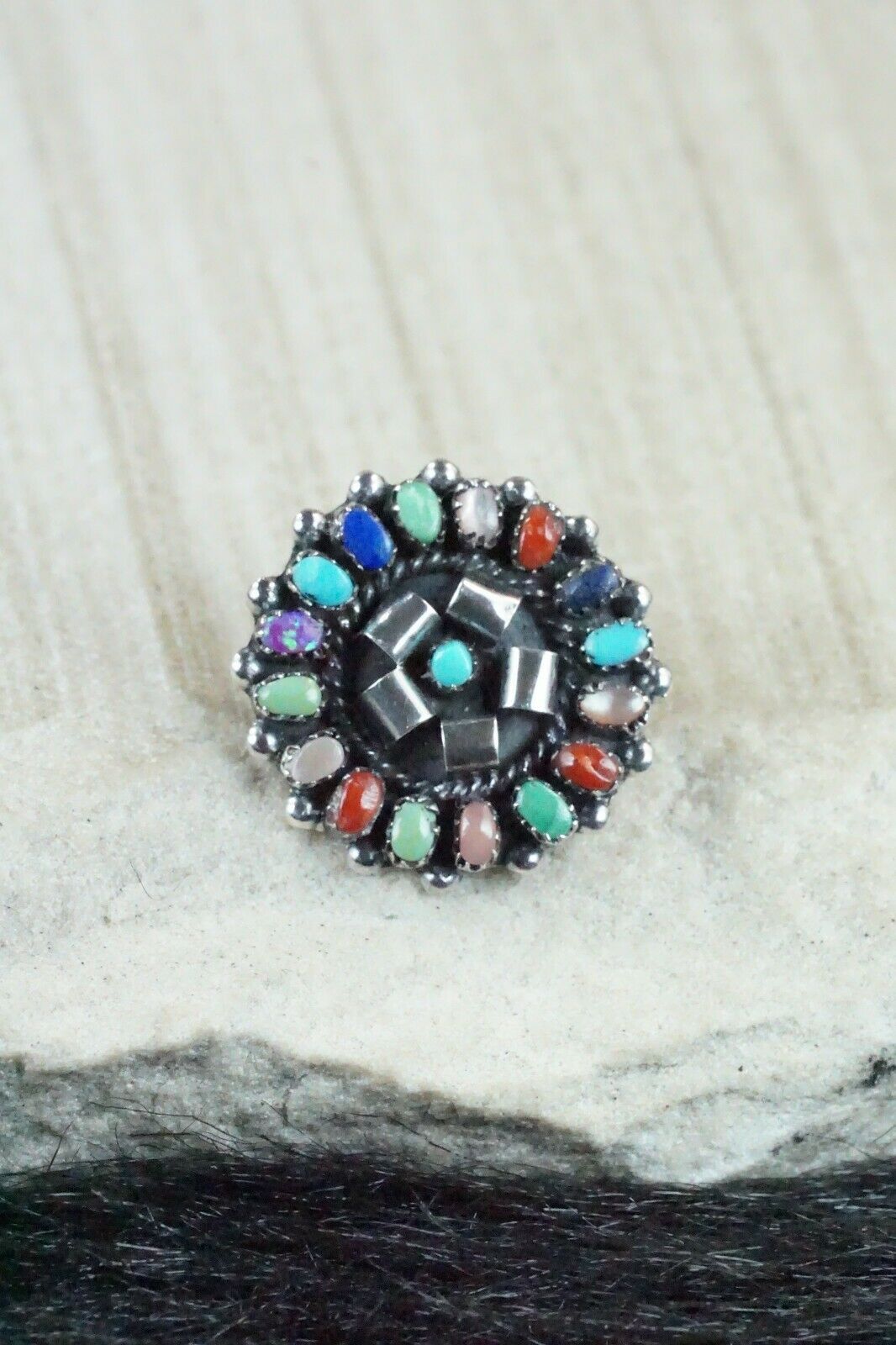 Multi Stone & Sterling Silver Pendant / Pin - Lorencita Walela - High Lonesome Trading