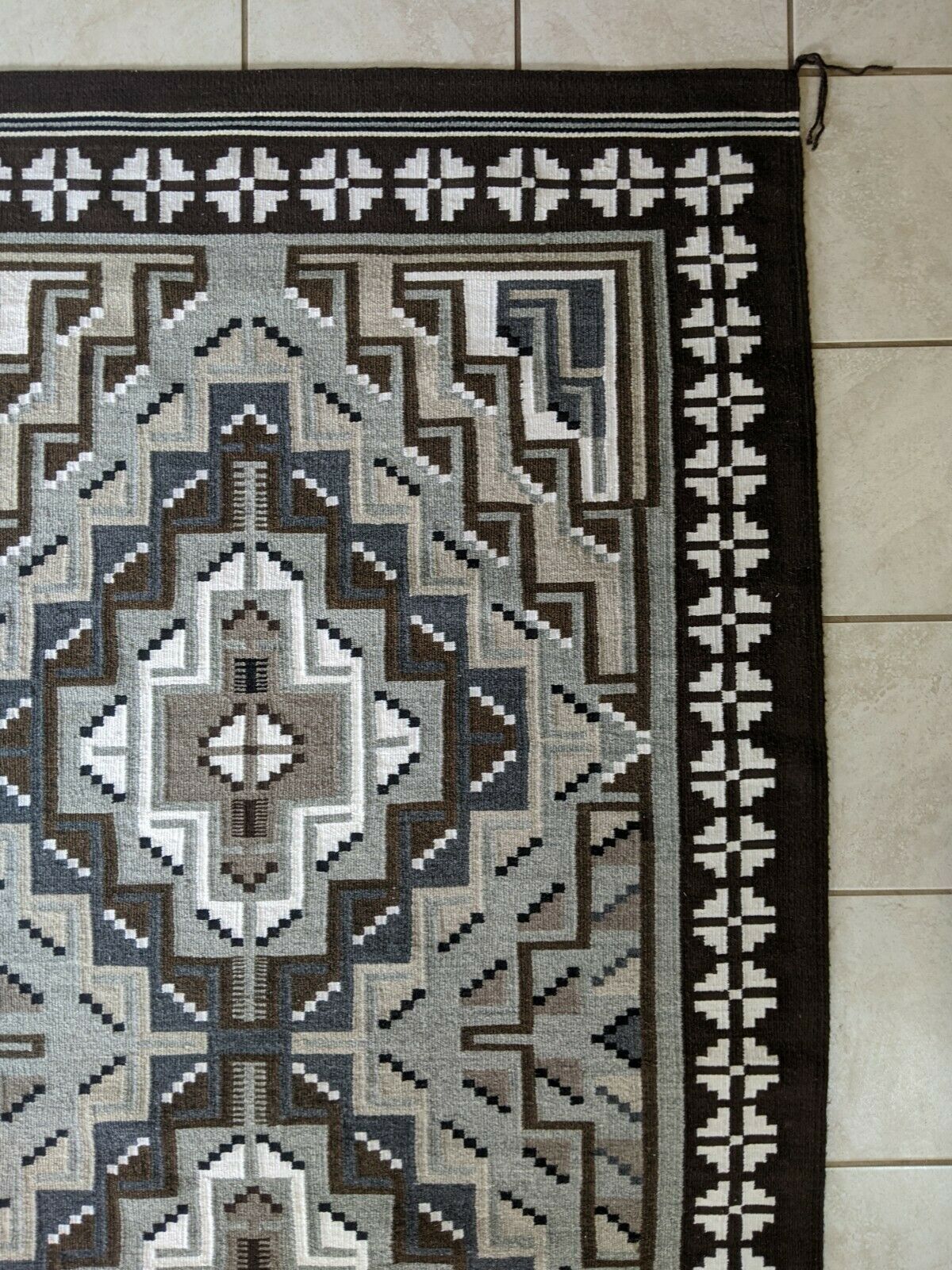 Navajo Two Grey Hills Handwoven Rug - 7ft x 4ft - Mary Yazzie