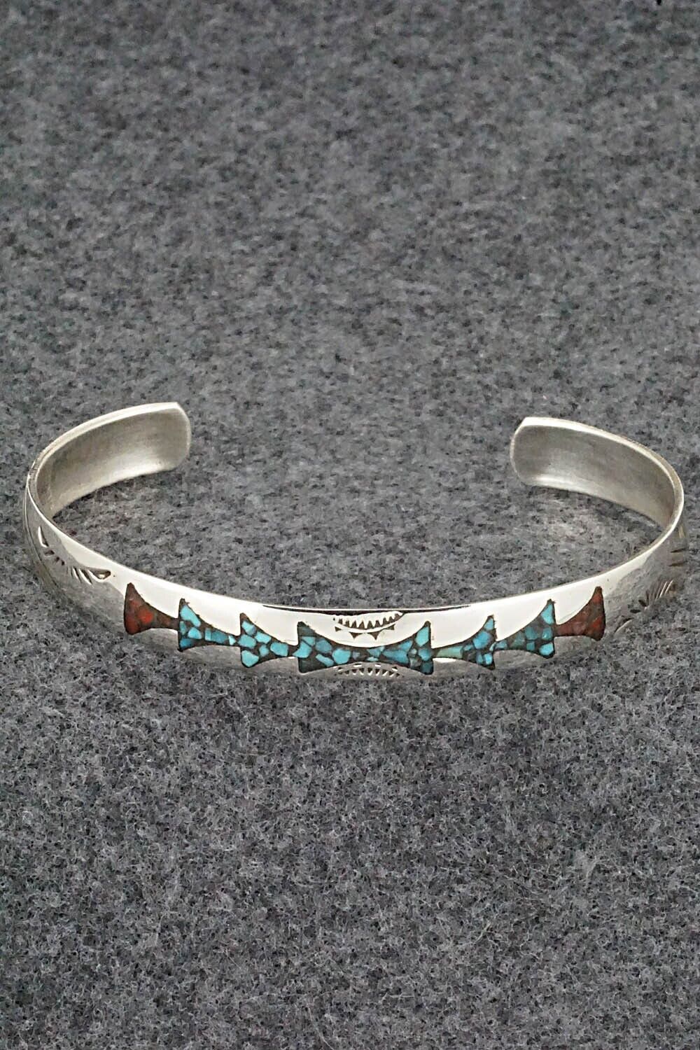 Turquoise, Coral and Sterling Silver Bracelet - Joleen Yazzie