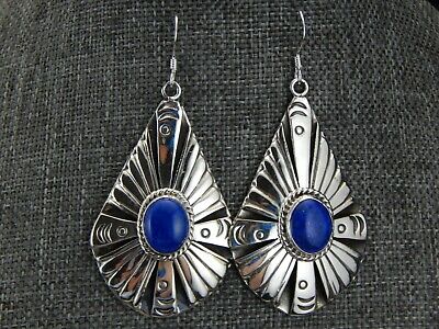 Navajo Sterling Silver & Lapis Earrings - Henry Attakai - High Lonesome Trading