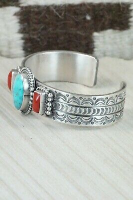 Turquoise, Coral & Sterling Silver Bracelet - Michael Calladitto