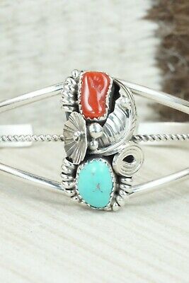 Turquoise, Coral & Sterling Silver Bracelet - Michael Calladitto