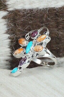Spiny Oyster & Sterling Silver Dragonfly Ring - Bobby Platero - Size 7.75