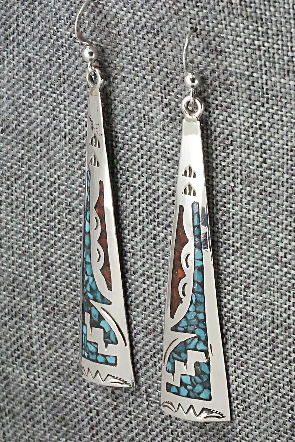 Turquoise, Coral & Sterling Silver Earrings - Jolene Yazzie