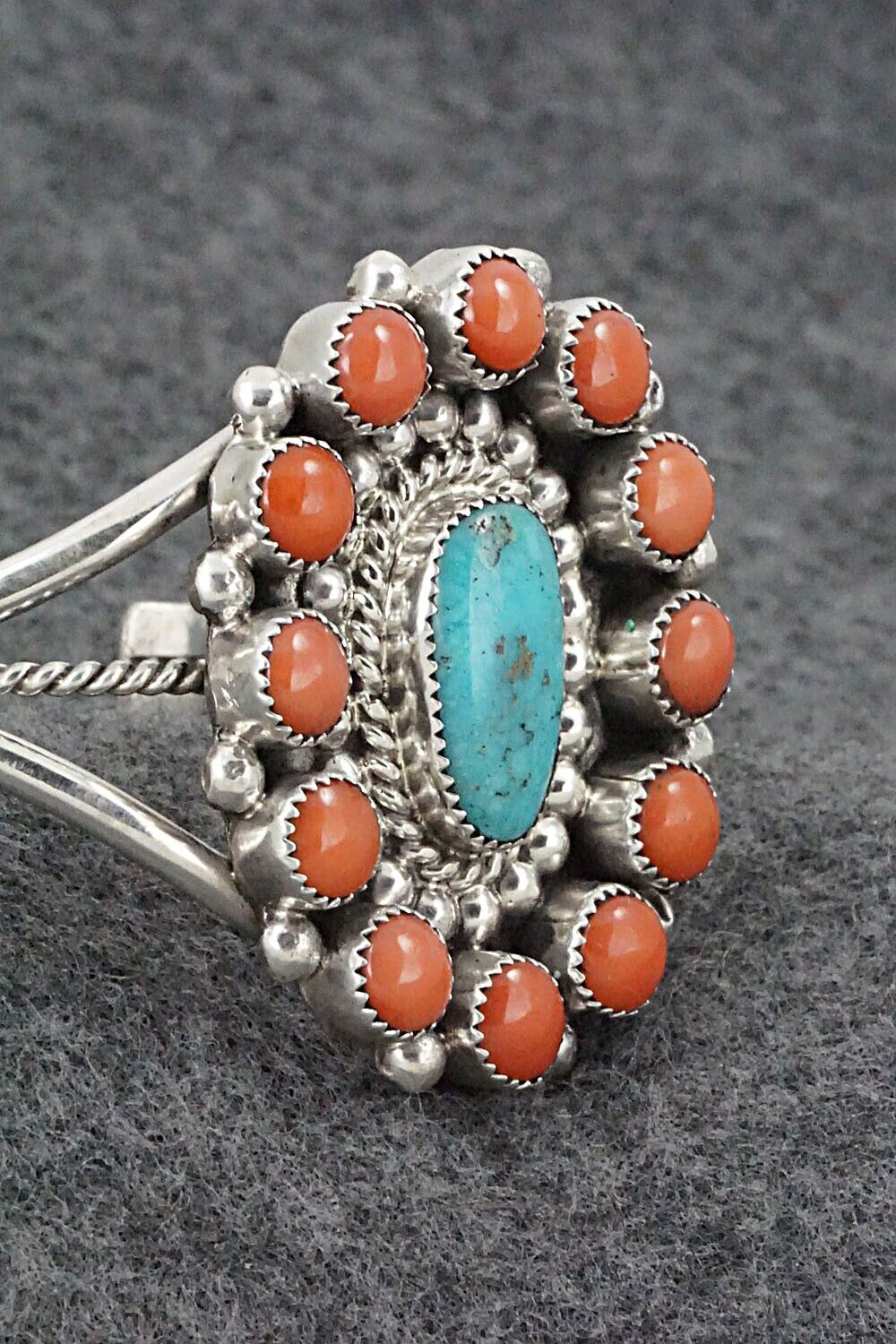Coral, Turquoise & Sterling Silver Bracelet - Leonard Spencer