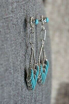 Zuni Turquoise & Sterling Silver Earrings - Davis Kaamasee