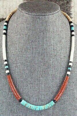 Turquoise, Shell & Sterling Silver Necklace - Torevia Crespin - High Lonesome Trading