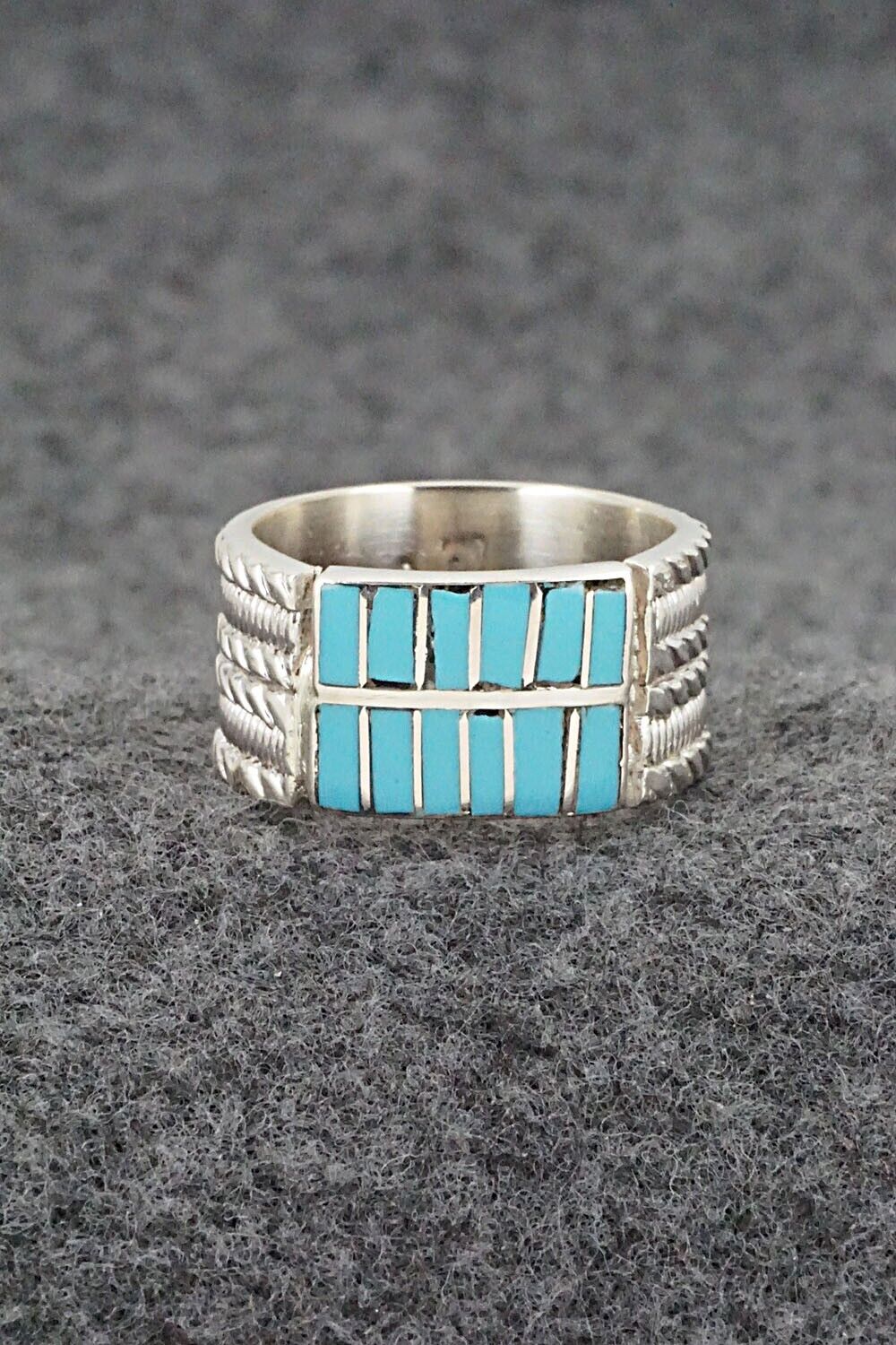 Turquoise & Sterling Silver Inlay Ring - Orlando Laweka - Size 7