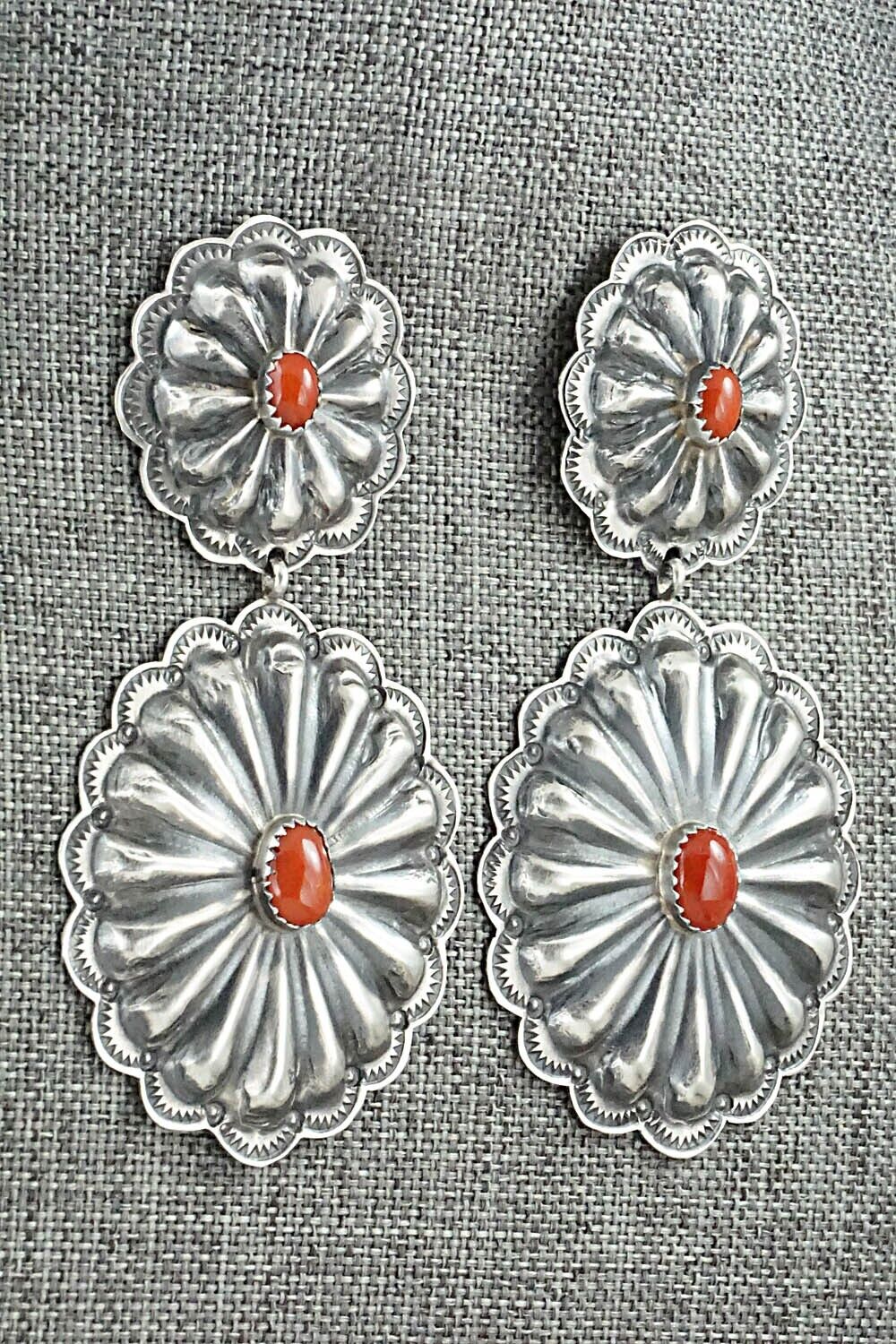 Coral & Sterling Silver Earrings - Rita Lee