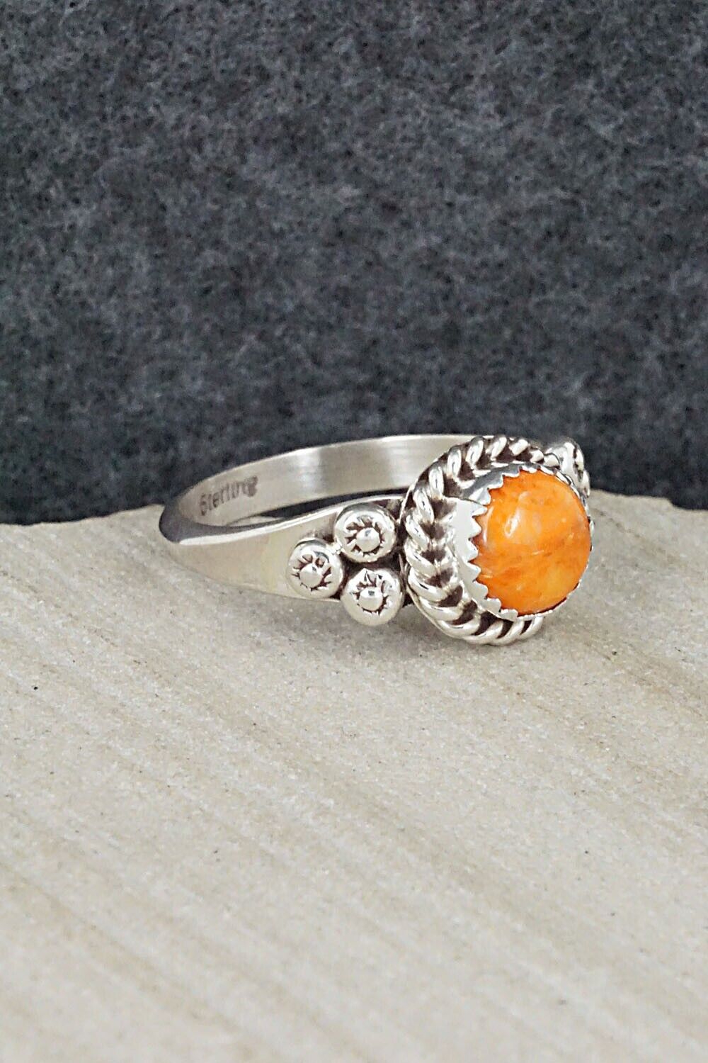 Spiny Oyster & Sterling Silver Ring - Freda Martinez - Size 9.75